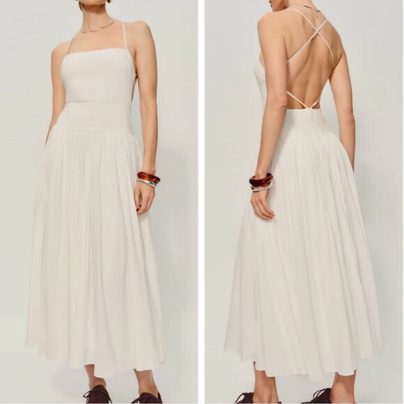 NWT Reformation Perlette Midi Dress Sz4 Ivory White Backless Party Cocktail - Picture 1 of 7